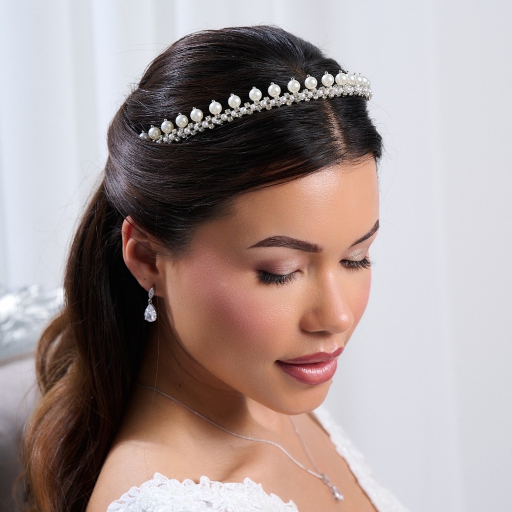 Albany Vintage Low Pearl and Crystal Bridal Tiara