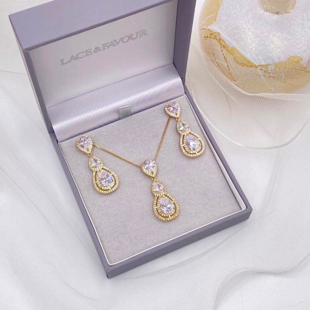 Photograph of Alessandra Gold Vintage Inspired Crystal Bridal Jewellery Set