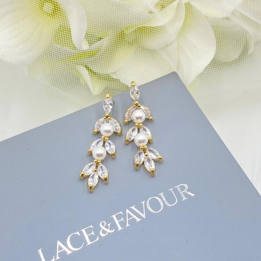 Photograph of Amalia Gold Cubic Zirconia and Pearl Drop Earrings