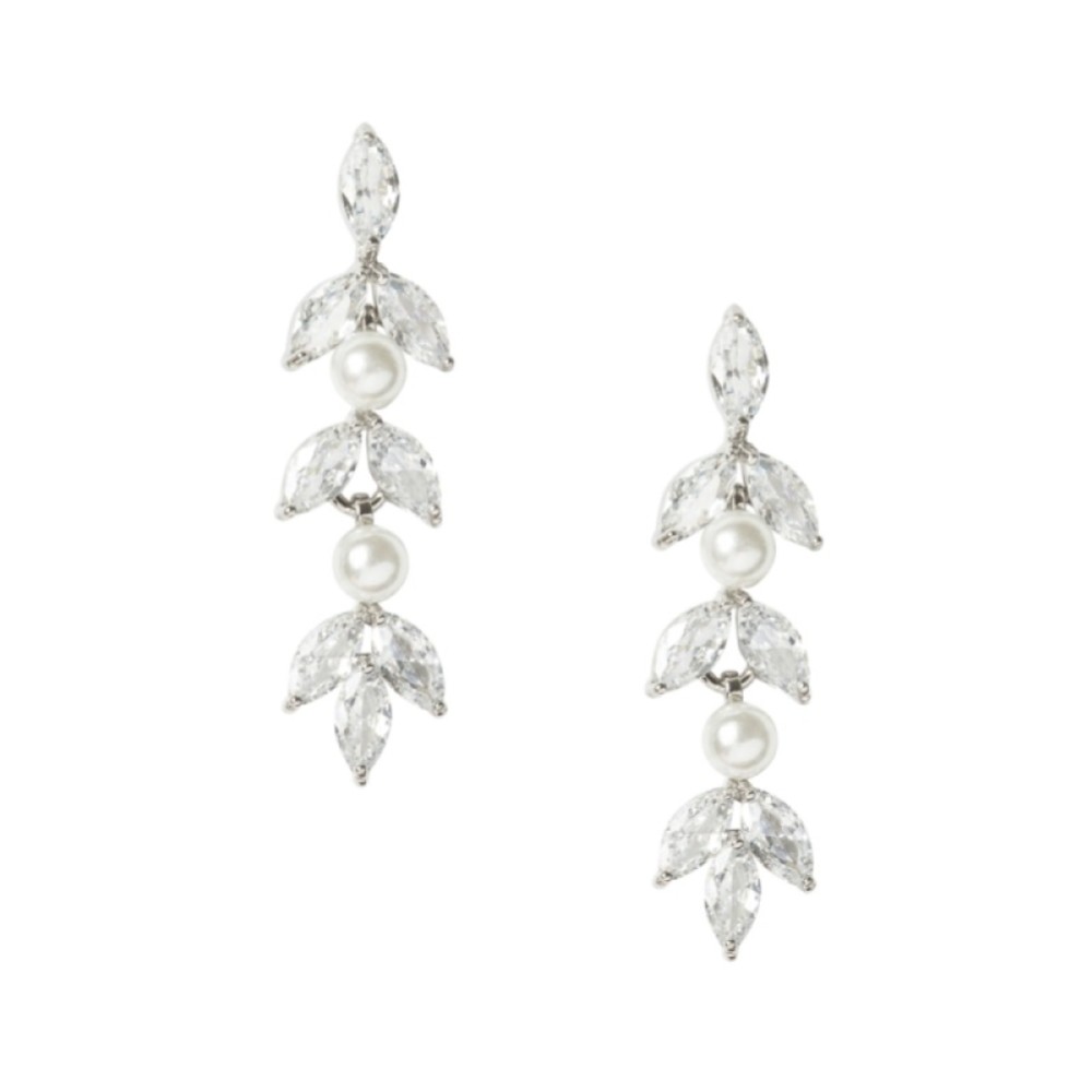 Photograph of Amalia Silver Cubic Zirconia and Pearl Drop Earrings
