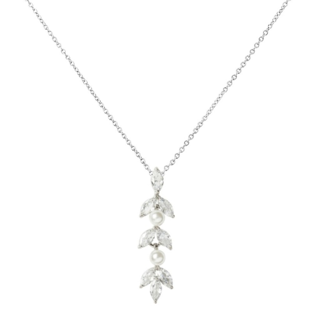 Photograph: Amalia Silver Cubic Zirconia and Pearl Pendant Necklace