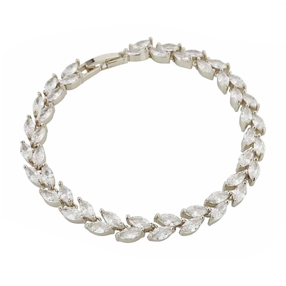 Amara Silver Crystal Vine of Leaves Bracelet