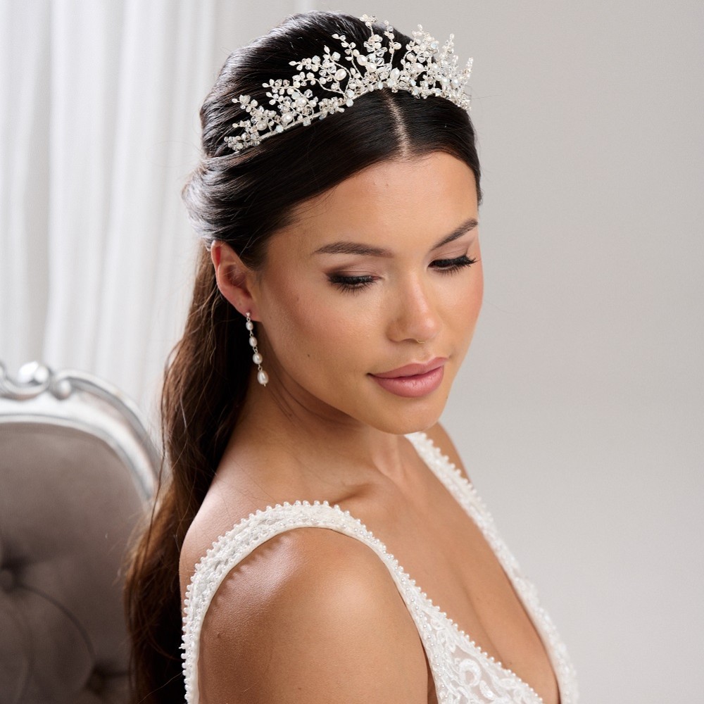 Photograph of Anastacia Freshwater Pearl and Opal Crystal Statement Tiara