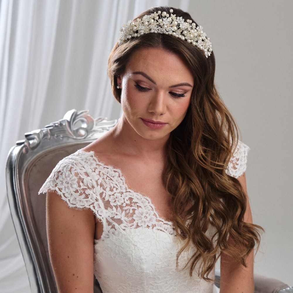 Photograph: Arianna Charlie Statement Pearl and Flowers Tiara AR803
