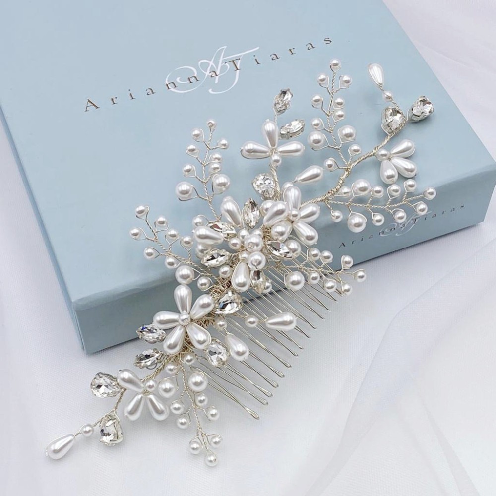 Photograph of Arianna Honeysuckle Pearl Floral Hair Comb AR607