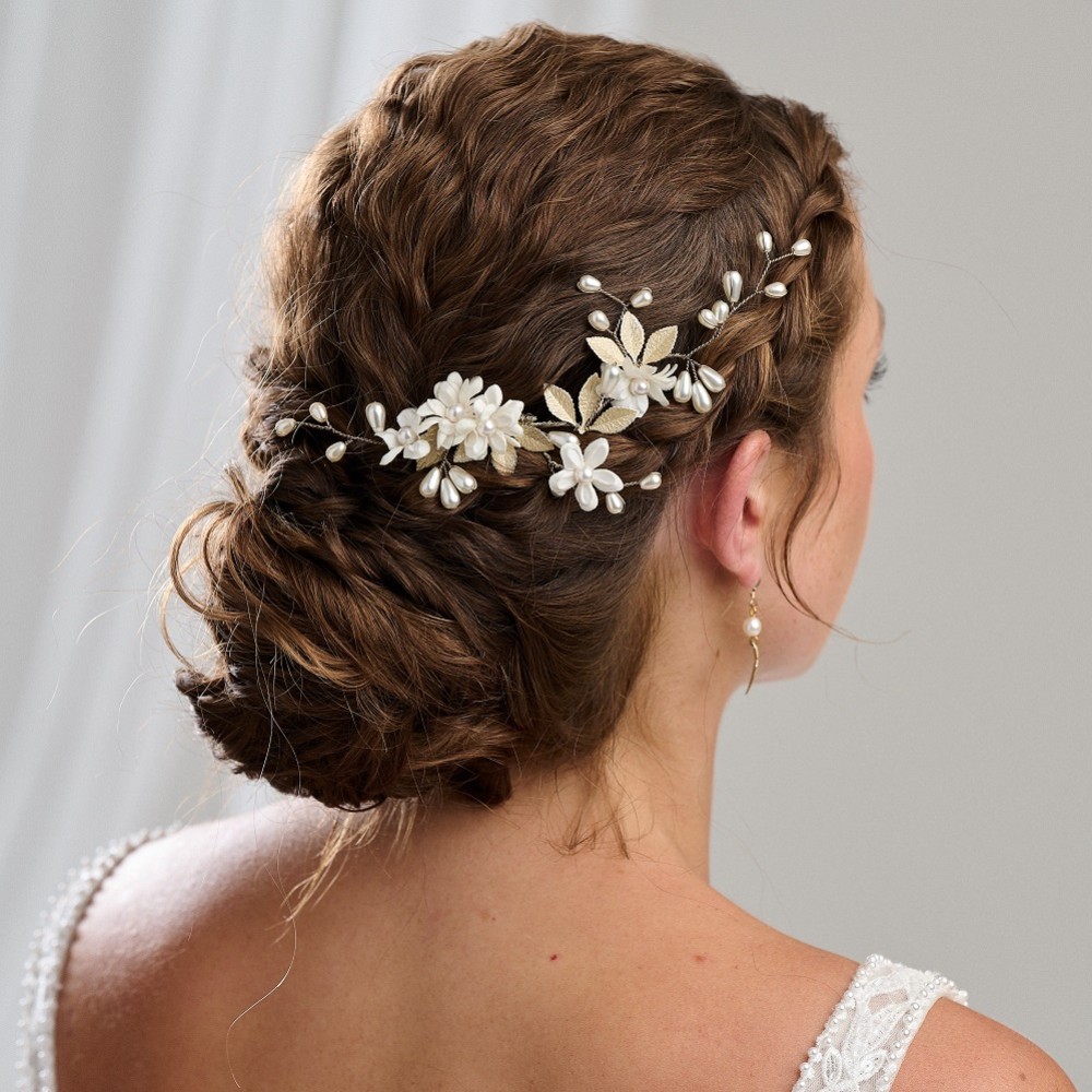 Photograph of Arianna Magnolia Flowers and Pearl Wedding Hair Comb AR604