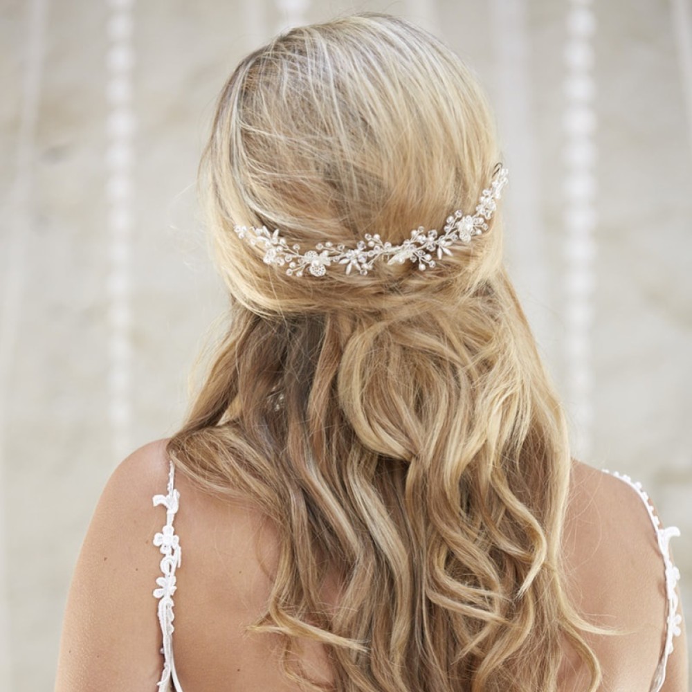 Photograph of Arianna Neoma Filigree Flowers Wedding Hair Vine AR563