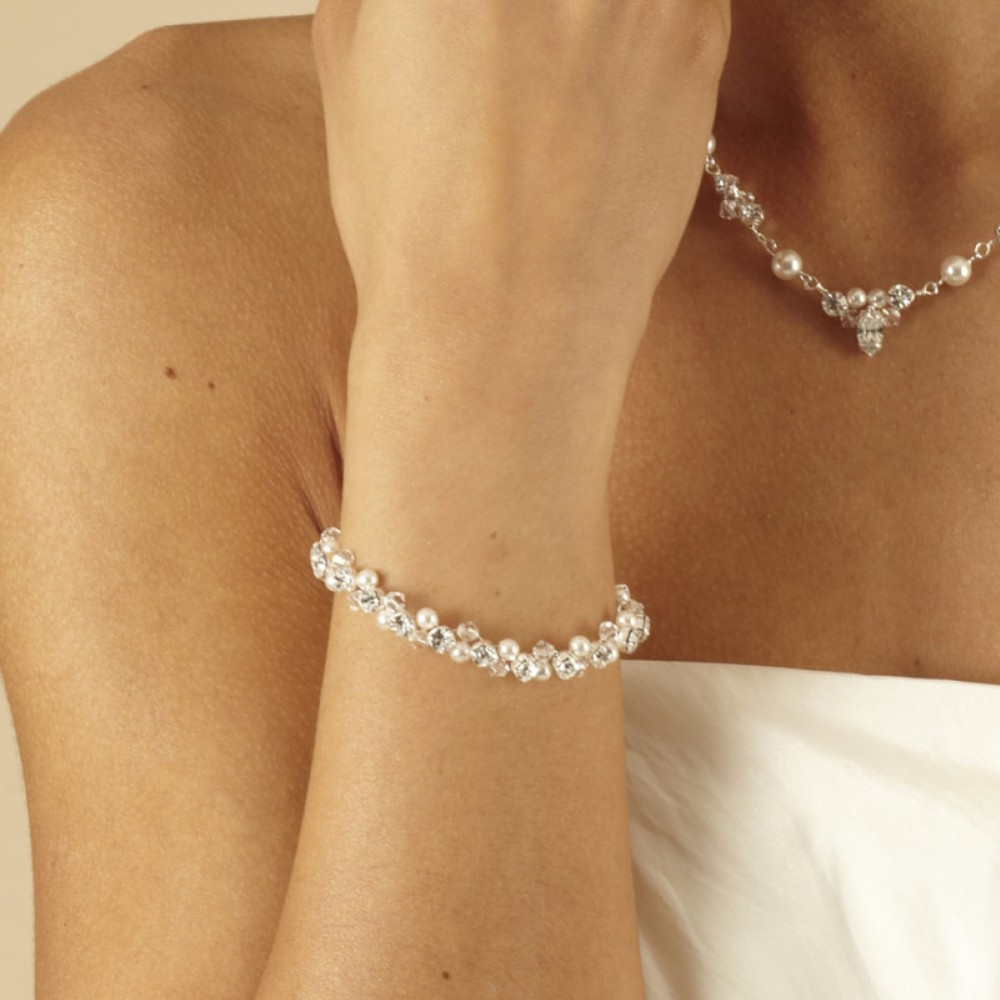 Photograph of Arianna Woven Pearl and Crystal Wedding Bracelet ARW092