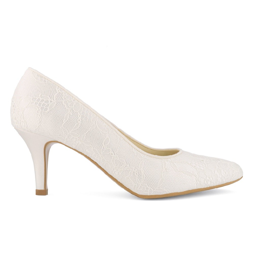 Photograph of Avalia Demi Ivory Lace Mid Heel Pointed Court Shoes