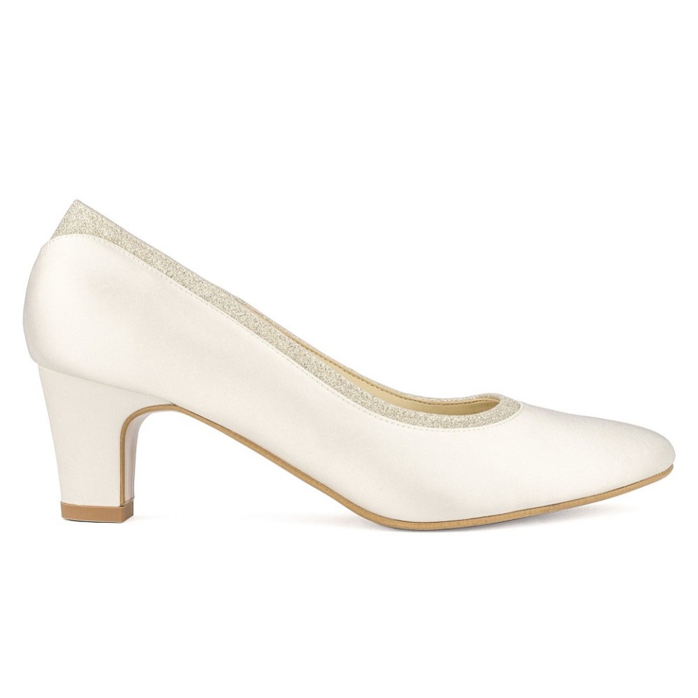 Photograph of Avalia Mandy Ivory Satin and Silver Glitter Low Heel Court Shoes