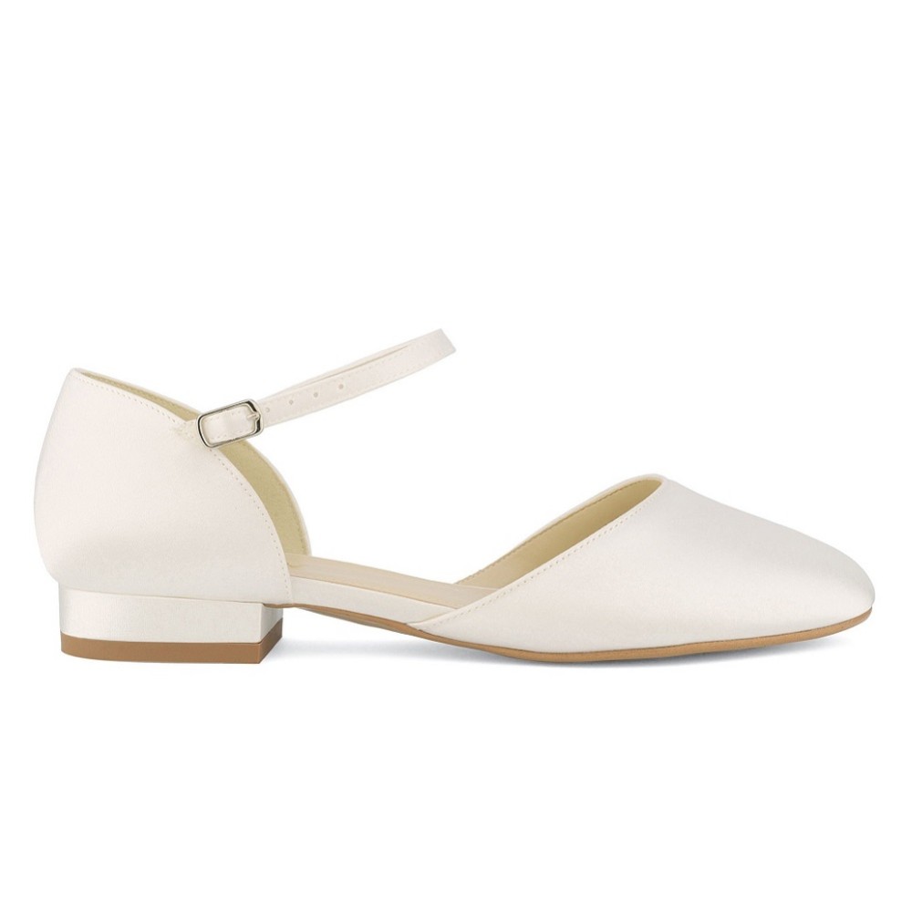 Avalia Sissi Ivory Satin Flat Wedding Shoes with Ankle Strap