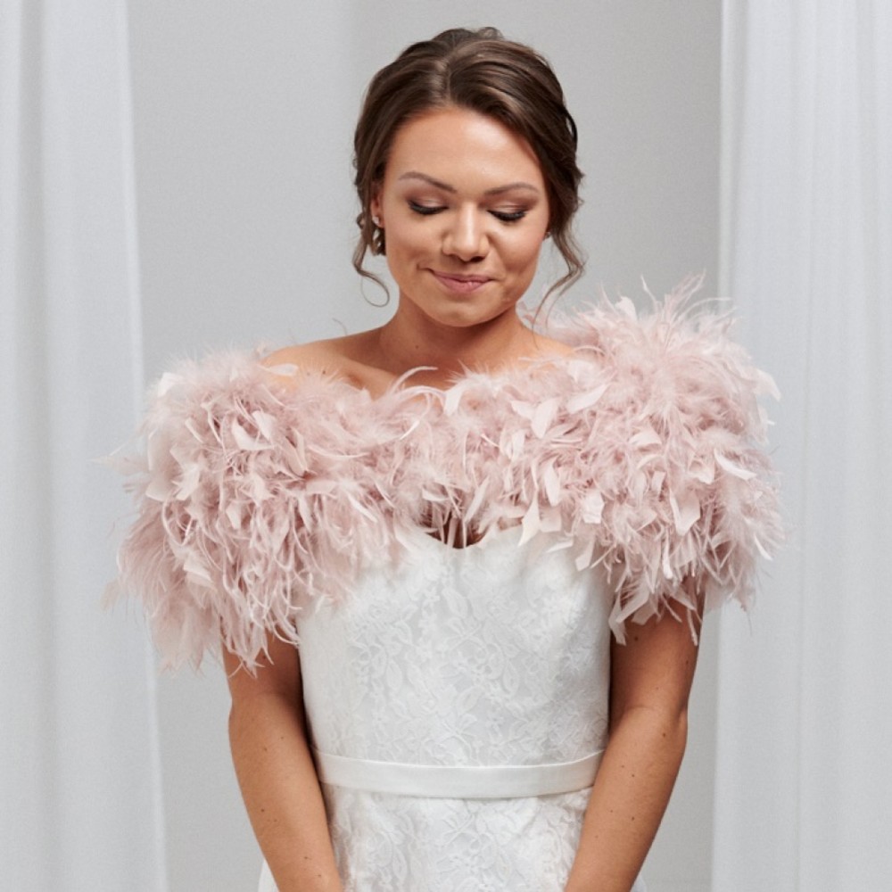Photograph: Bardot Blush Pink Ostrich Feather Bridal Stole