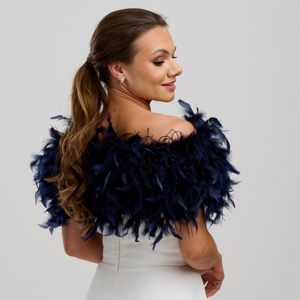 Photograph of Bardot Navy Ostrich Feather Bridal Stole