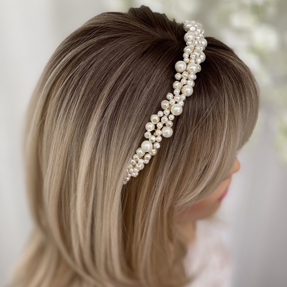Bella Freshwater Pearl Gold Wedding Headband | Lace & Favour