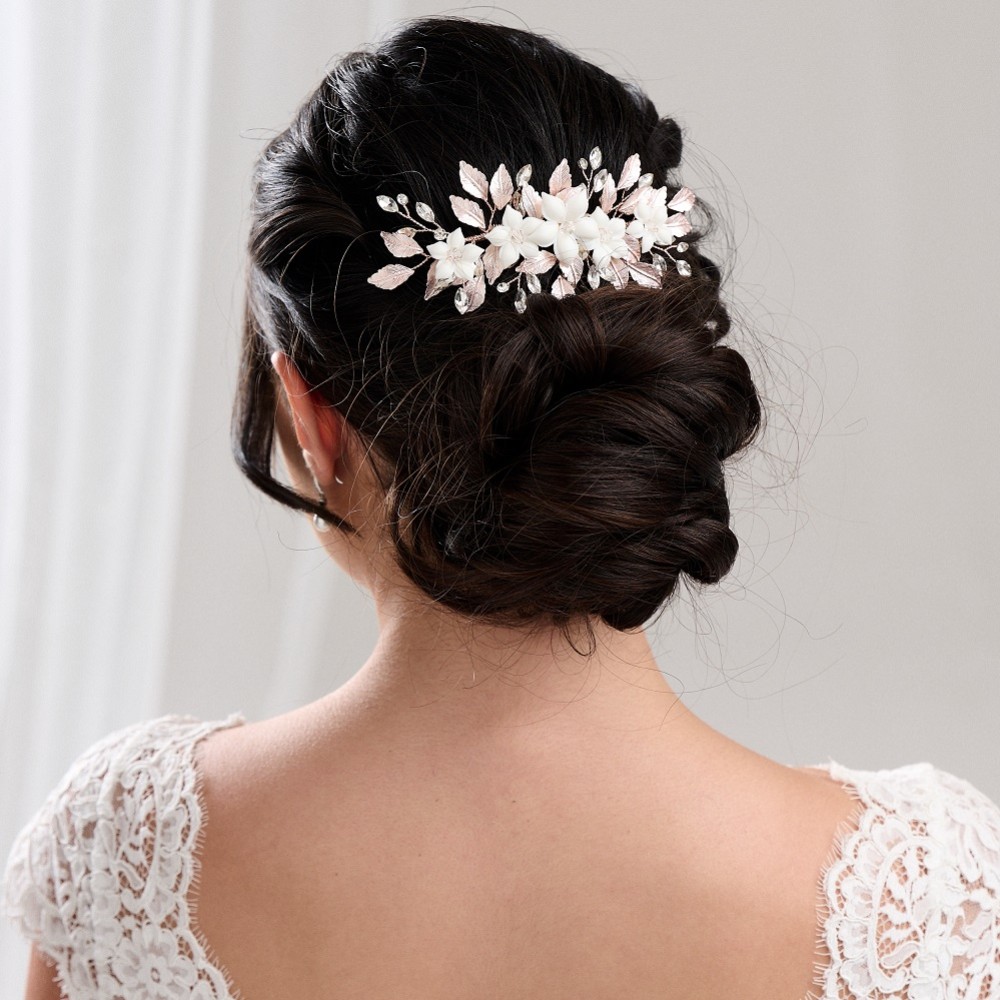 Photograph: Blaze Ceramic Flowers and Rose Gold Leaves Hair Comb