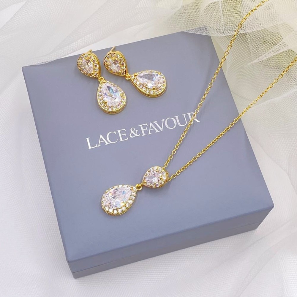 Photograph of Celeste Gold Crystal Embellished Wedding Jewellery Set
