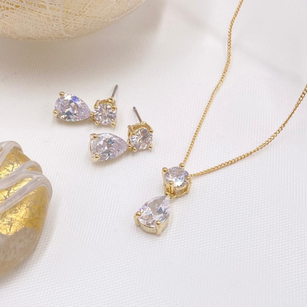 Photograph of Cleo Gold Teardrop Cubic Zirconia Wedding Jewellery Set