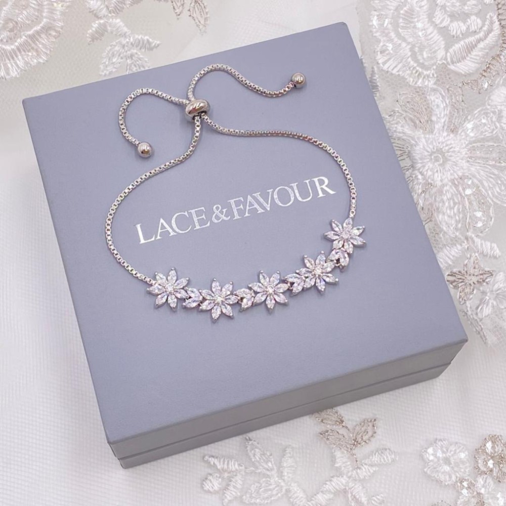 Photograph of Daisy Silver Floral Crystal Adjustable Bracelet