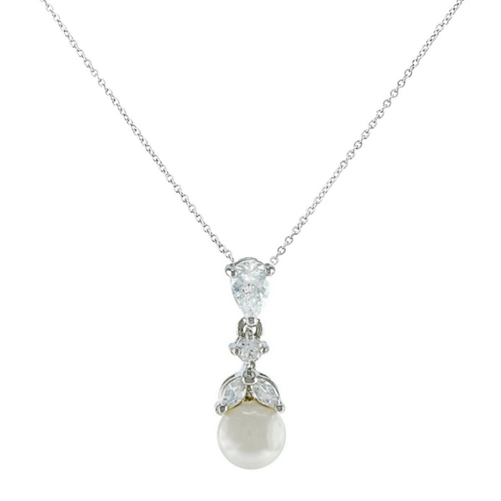 Elegance Crystal and Pearl Wedding Pendant Necklace