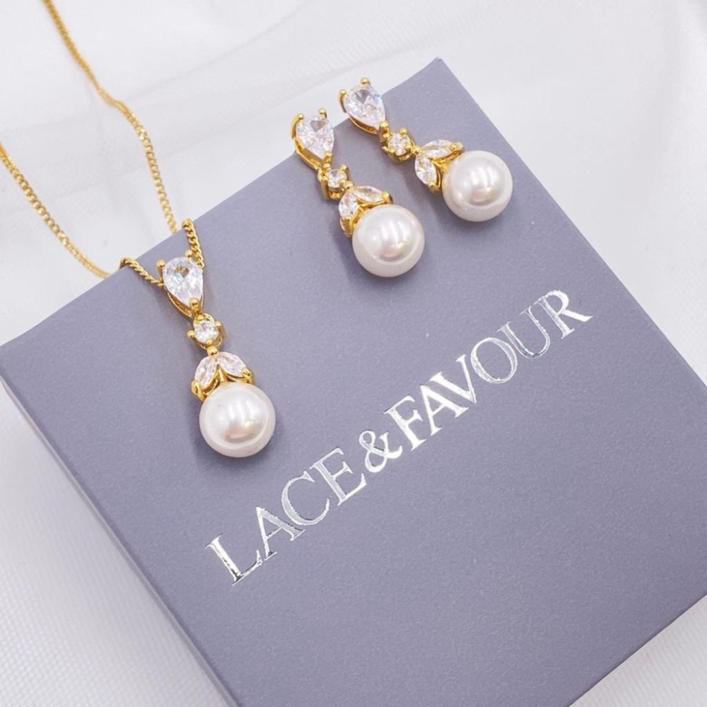 Elegance Gold Crystal and Pearl Bridal Jewellery Set