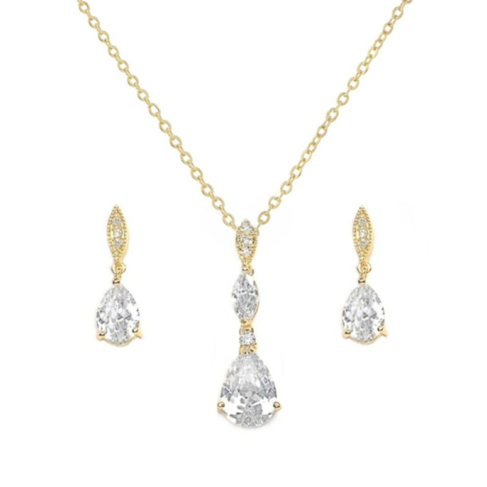 Photograph of Ellie Gold Cubic Zirconia Crystal Wedding Jewellery Set
