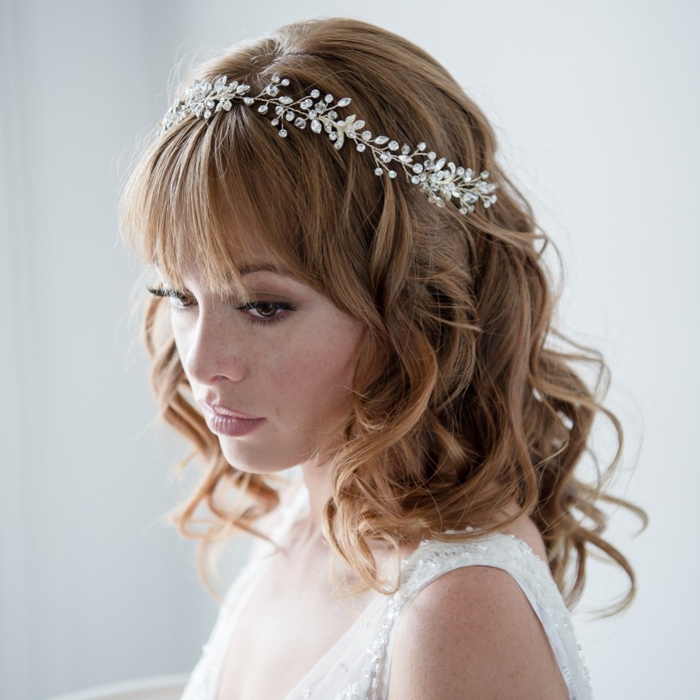 Photograph of Estelle Long Golden Crystal Wedding Hair Vine