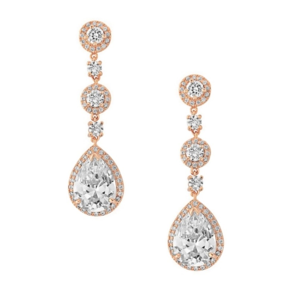 Photograph of Eternal Chandelier Crystal Wedding Earrings (Rose Gold)