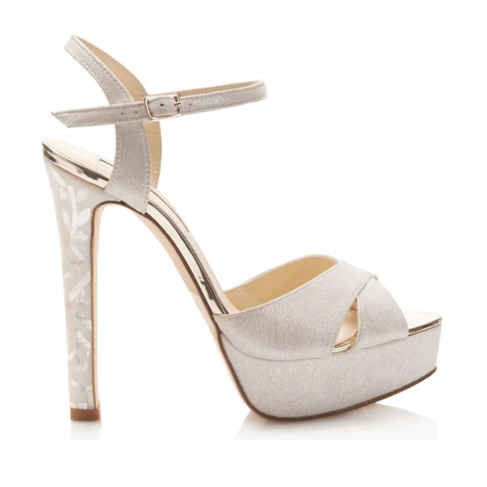 Photograph of Freya Rose Freya Ivory Suede Mother of Pearl Stiletto Platform Sandals