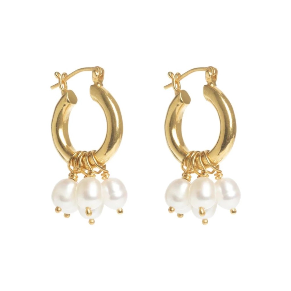 Photograph of Freya Rose Gold Mini Hoop Earrings with Detachable Pearls