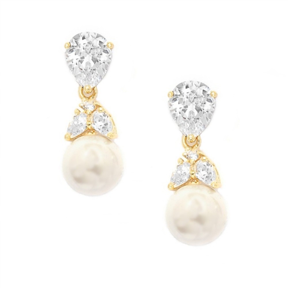 Photograph of Graceful Crystal and Pearl Wedding Earrings (Gold)