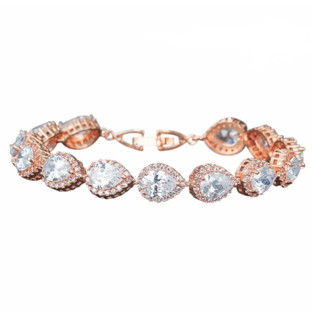 Hampton Teardrop Cubic Zirconia Wedding Bracelet (Rose Gold)