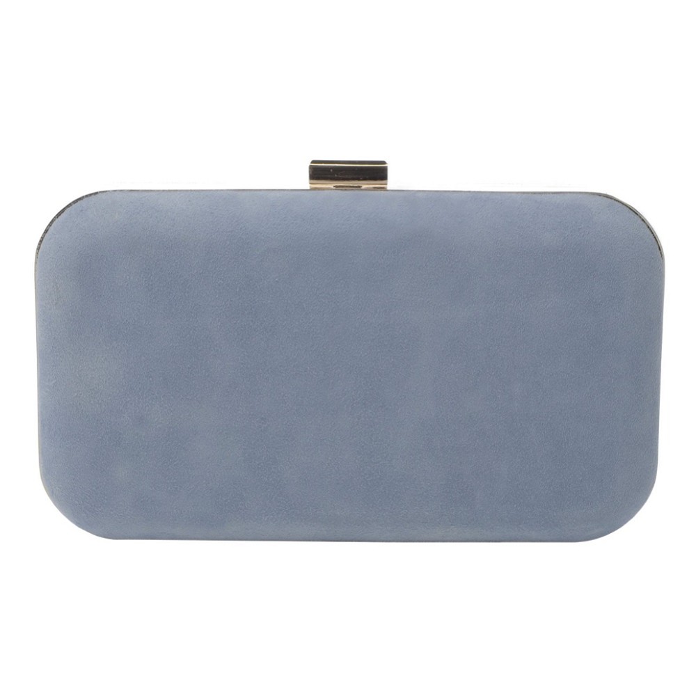 Harriet Wilde Amelia Blue Suede Clutch Bag with Gold Clasp