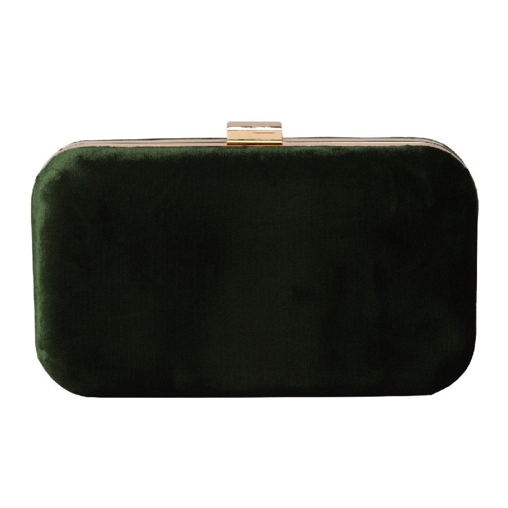 Harriet Wilde Amelia Forest Green Velvet Clutch Bag with Gold Clasp