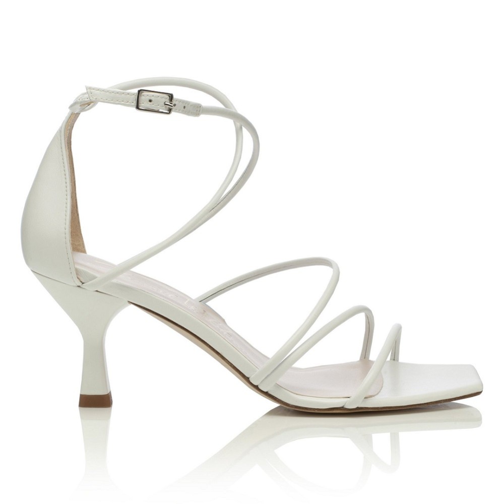Photograph of Harriet Wilde Empire Ivory Leather Mid Heel Square Toe Strappy Sandals