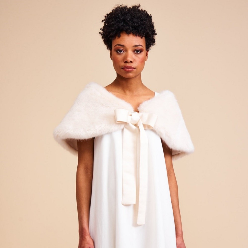 Photograph: Helen Moore Ivory Faux Fur Wrap with Ribbon Tie