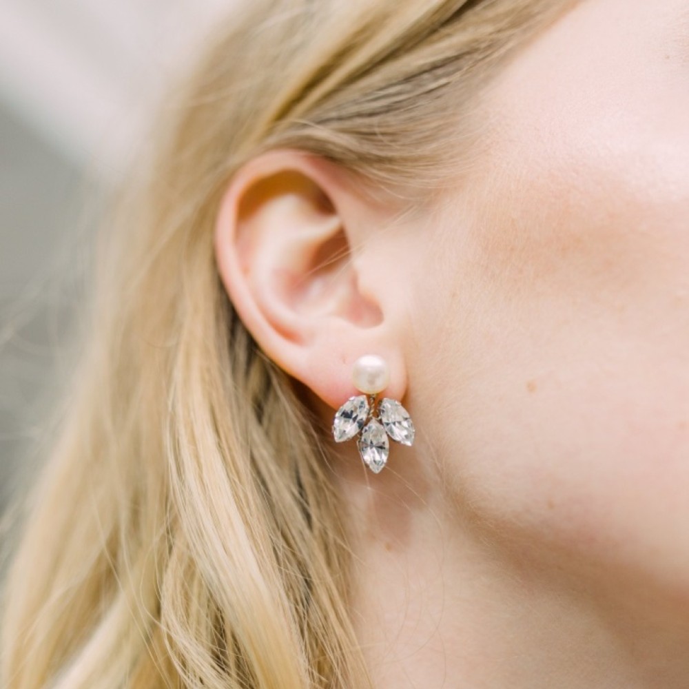 Hermione Harbutt Kensington Crystal Leaves and Pearl Earrings