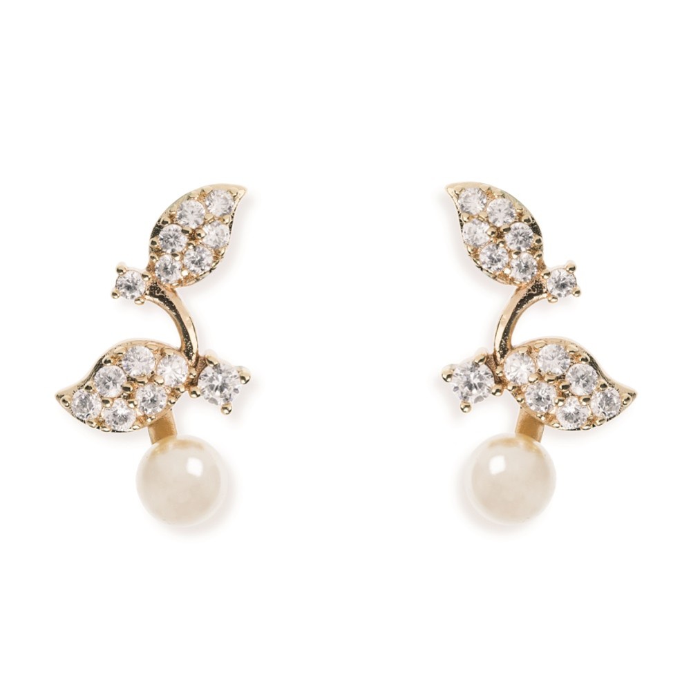 Photograph: Ivory and Co Aphrodite Crystal Leaves and Pearl Wedding Earrings (Gold)