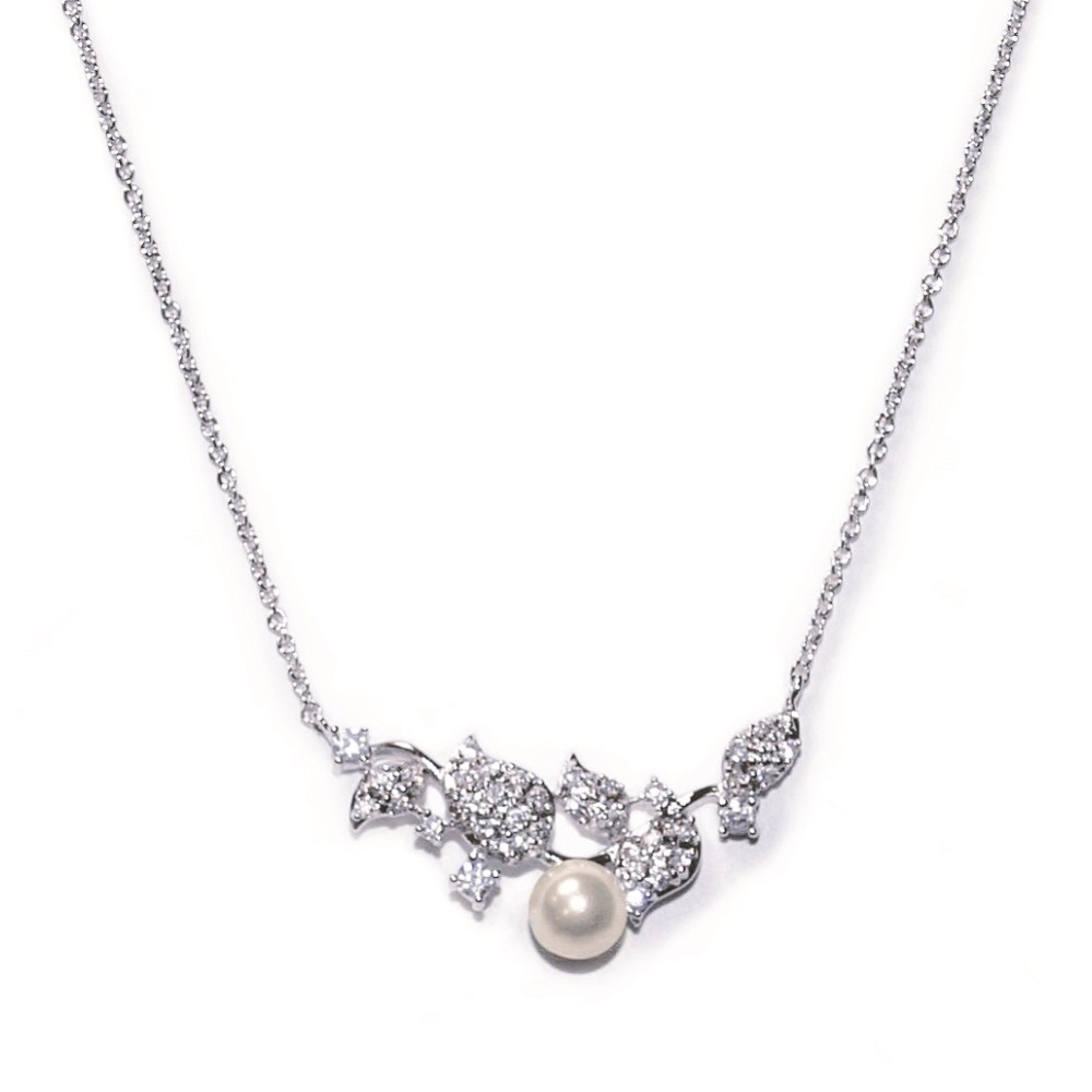 Photograph: Ivory and Co Aphrodite Crystal Leaves and Pearl Wedding Necklace