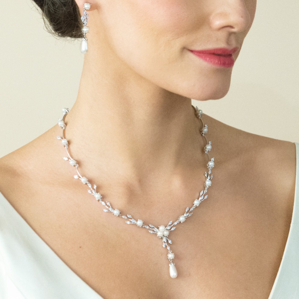 Photograph of Ivory and Co Belgravia Pearl and Crystal Wedding Necklace