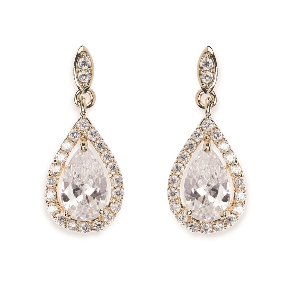 Photograph of Ivory and Co Belmont Crystal Drop Wedding Earrings (Gold)