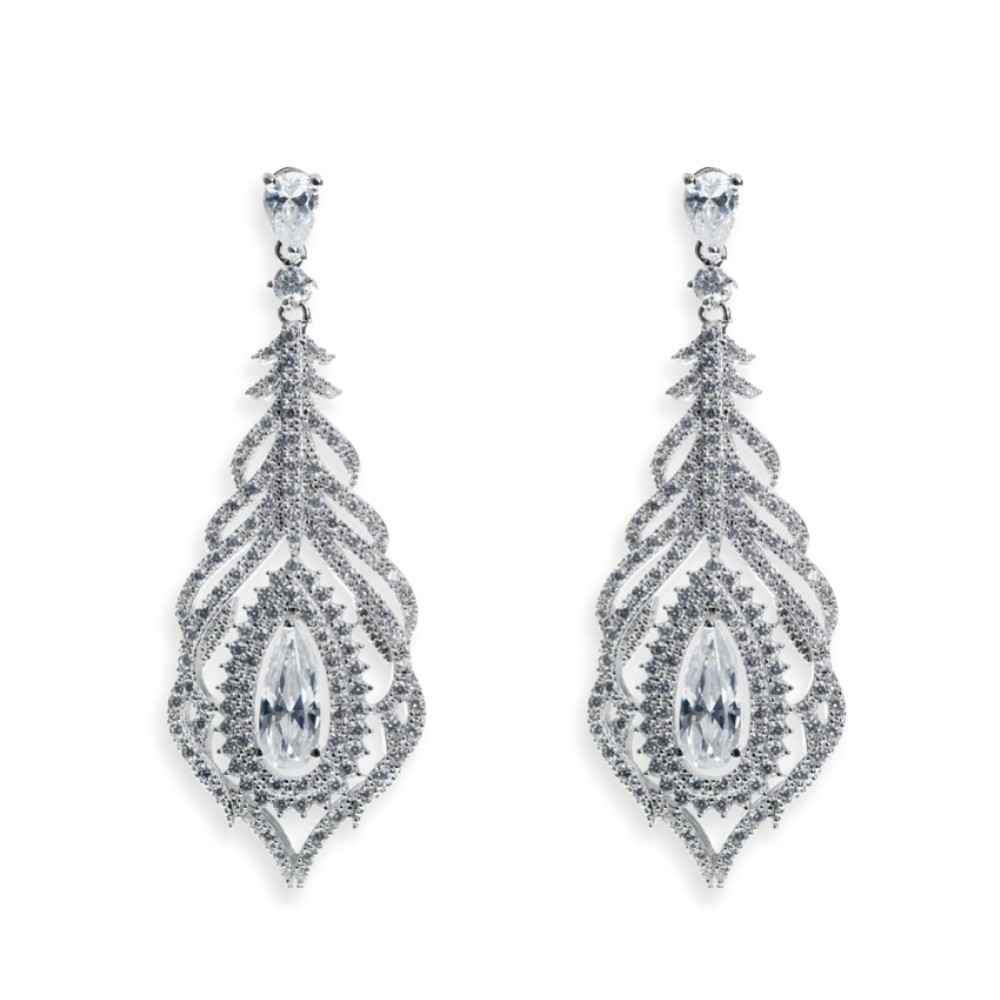 Photograph of Ivory and Co Cafe Royale Crystal Feather Wedding Earrings