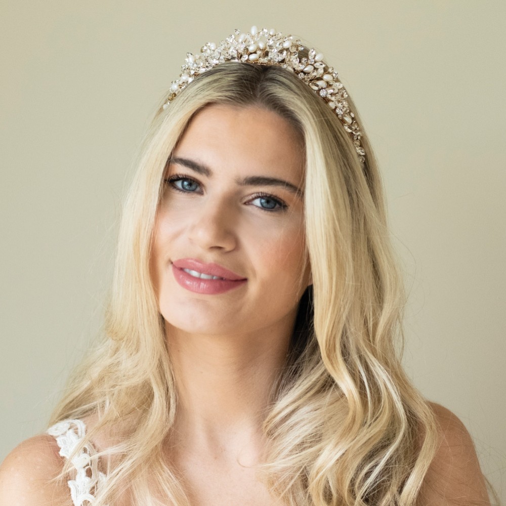 Photograph of Ivory and Co Embrace Gold Crystal and Freshwater Pearl Tiara