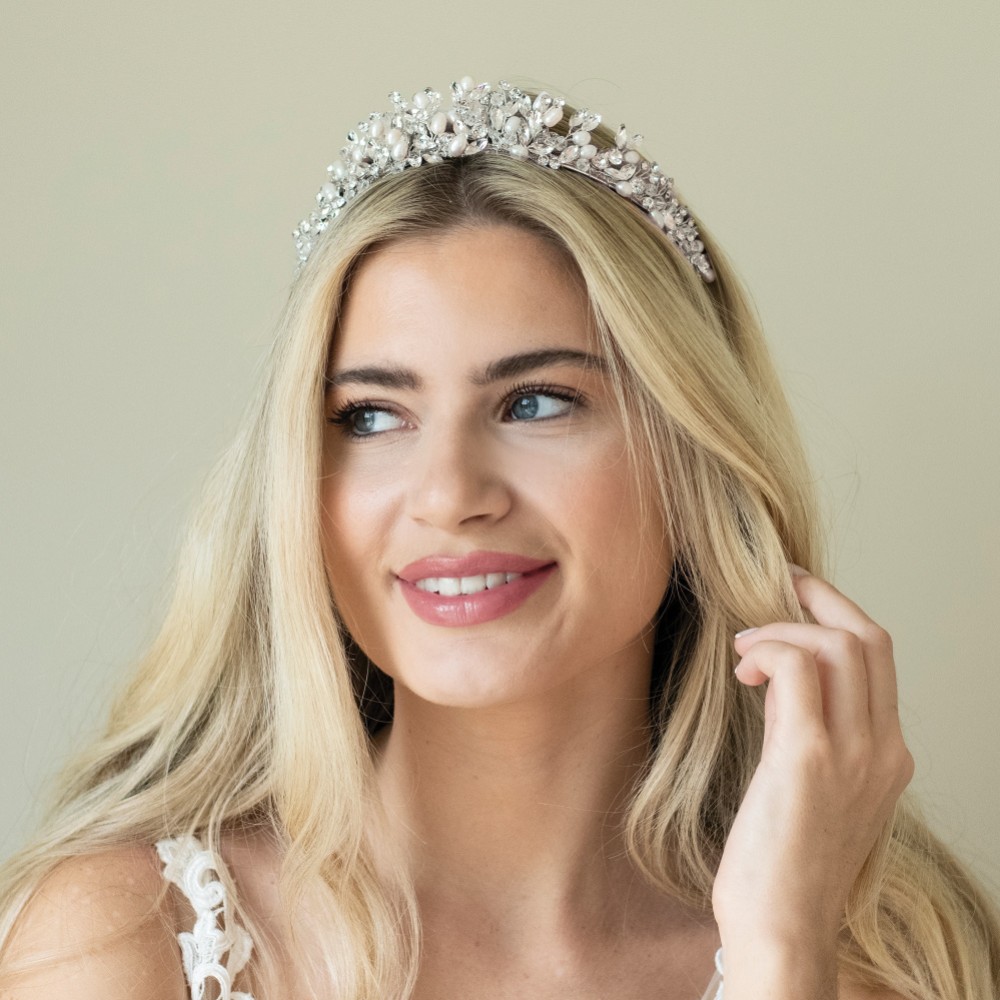 Photograph: Ivory and Co Embrace Silver Crystal and Freshwater Pearl Tiara