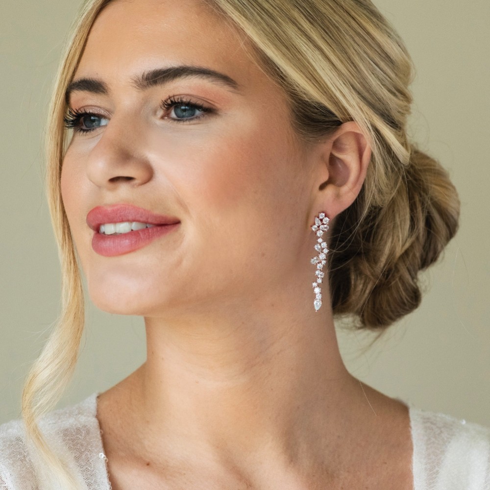 Photograph of Ivory and Co Islington Rose Gold Crystal Cluster Drop Earrings