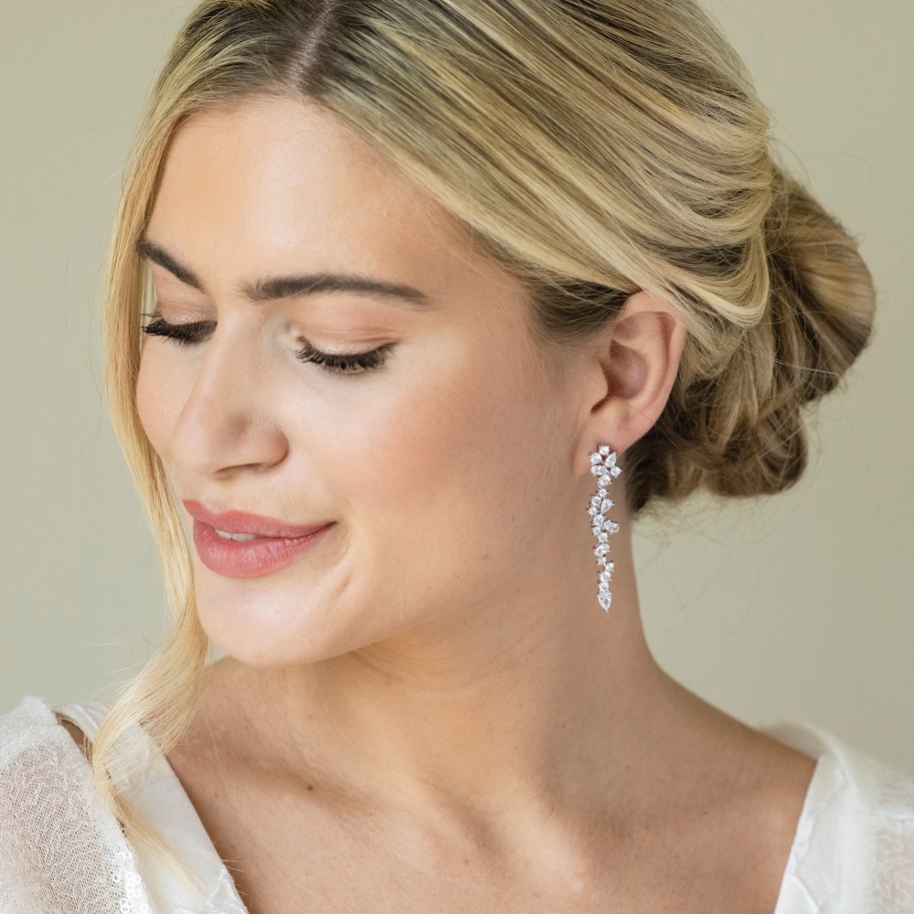 Photograph of Ivory and Co Islington Silver Crystal Cluster Drop Earrings