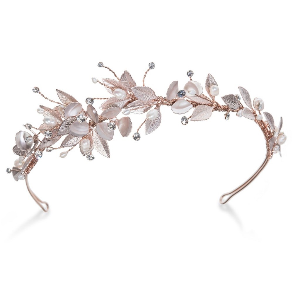 Photograph of Ivory and Co Liberty Rose Gold Enamelled Flowers and Leaves Side Headpiece