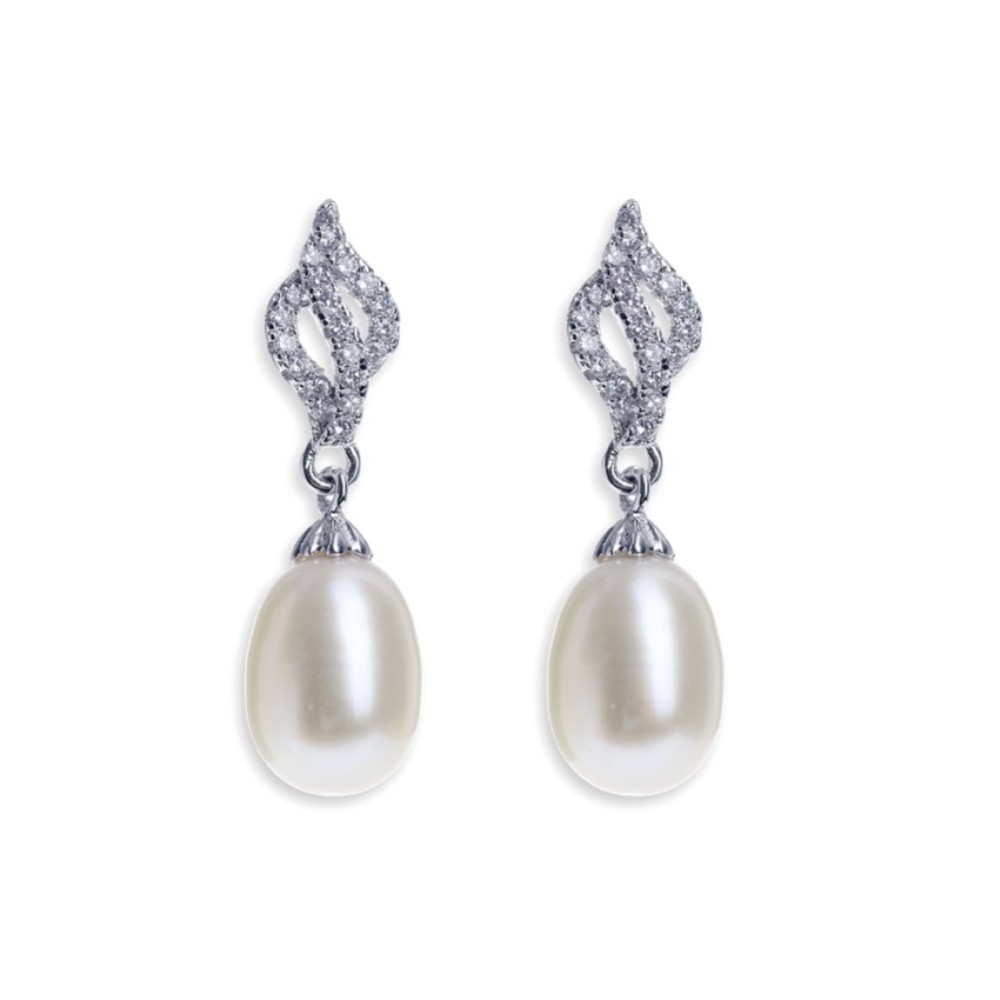 Photograph of Ivory and Co Lisbon Pearl Drop Wedding Earrings