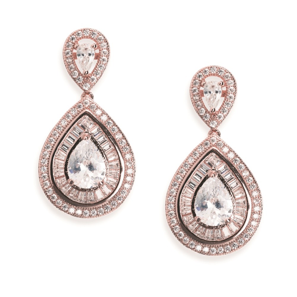 Photograph: Ivory and Co Montgomery Rose Gold Art Deco Crystal Wedding Earrings