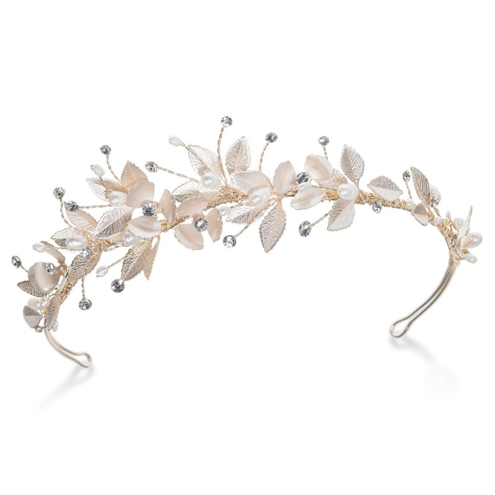 Photograph: Ivory and Co Olympia Gold Enamelled Flowers and Leaves Side Headpiece
