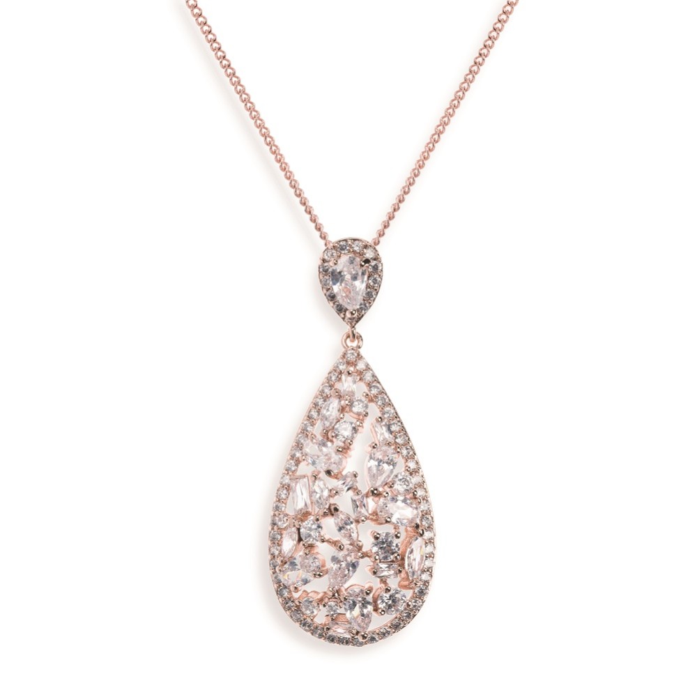 Photograph of Ivory and Co Pasadena Crystal Teardrop Pendant Necklace (Rose Gold)